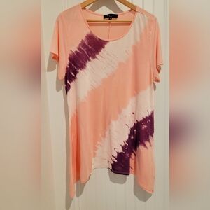 B.L.E.U. Women's Kerchief Hem Tunic Multicolored & Rhinestones 1X